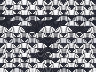 Classic japanese black and white wave seamless pattern minimalist zen design
