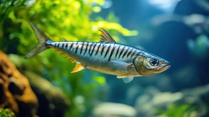 Fototapeta premium A close-up of a mackerel fish with shiny silver scales
