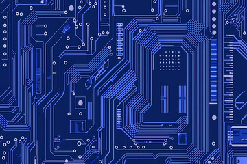 A visually stunning futuristic vector illustration of a blue circuit board with intricate digital tech elements, perfect for a cutting-edge tech company's promotional materials.