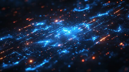 Blue and orange digital data stream, futuristic background