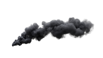 Black smoke cloud spreading on transparent background
