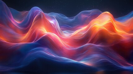 Vibrant abstract landscape with flowing colorful waves, evoking a sense of movement and tranquility