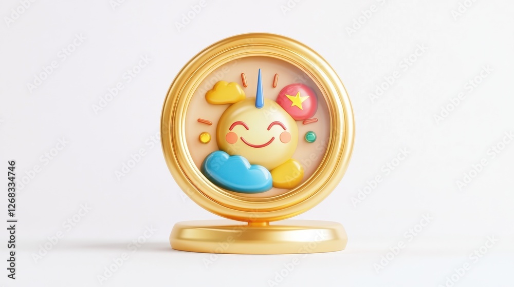 Wall mural cheerful sun character with clouds and colorful elements in frame