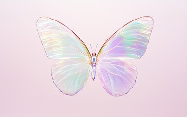 Elegant Butterfly with Holographic Wings on Pink Background