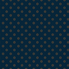 Small golden flowers pattern doodle shapes motif continuous blue background. Modern floral fabric design textile swatch ladies dress, men's shirt all over print block