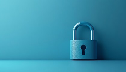 Fototapeta premium Blue padlock on simple background, symbolizing protection, security and safety, modern digital design, sleek lock, minimalist aesthetics