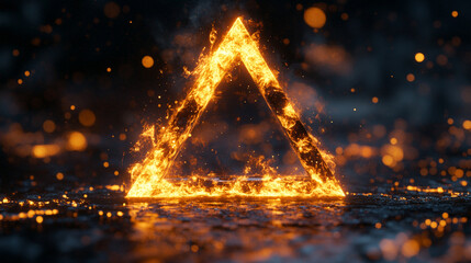 A black background highlights the fire triangle, symbolizing combustion, energy, and transformation, enhanced with a mystical spell effect representing power, alchemy, and supernatural forces