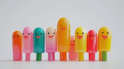 Cute Colorful Toy Popsicles with Smile Faces on White Background