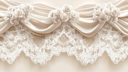 Elegant cream lace and rose fabric border