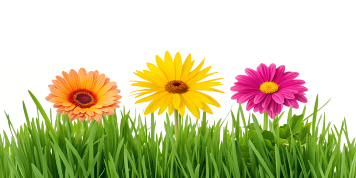 Colorful Wildflowers in Green Grass for Nature-Inspired Floral Decor and Designs, PNG Transparent