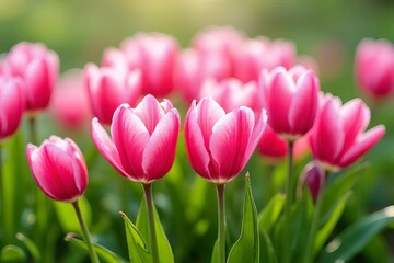 Fototapeta premium Beautiful Pink Tulips Blooming in a Garden