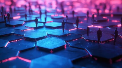 Obraz premium hexagonal network background, showcasing human social connections and the flow of communication within communities