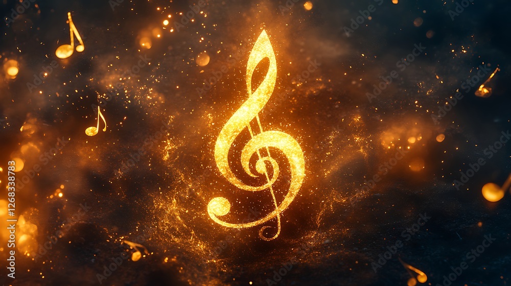 Poster surreal music-themed background featuring glowing elements, ideal for creative projects and artistic