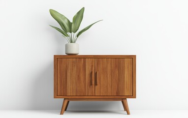 Modern wooden cabinet with plant decoration
