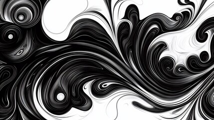 Fototapeta premium Abstract monochrome swirling marble texture with black and white fluid patterns.