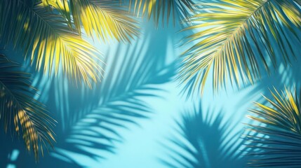 Obraz premium palm leaves on blue background