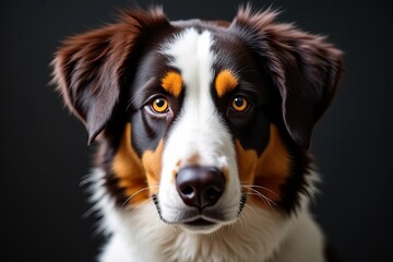 Fototapeta premium Close-up Portrait of a Tri-Colored Dog with Striking Eyes