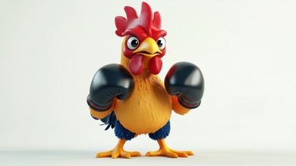 Fototapeta premium Cartoon Rooster Character with Boxing Gloves Ready to Fight