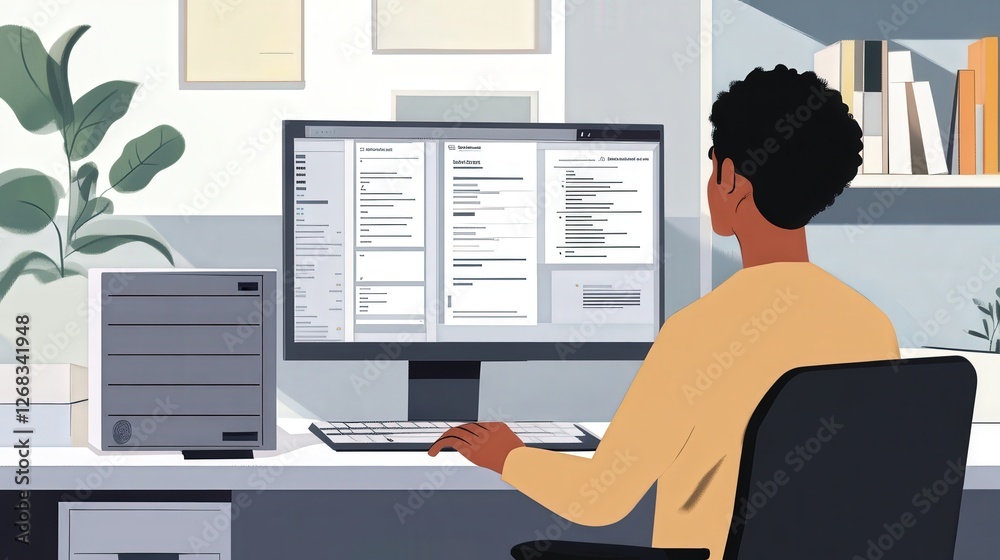 Poster document management system on a desktop, utilizing cloud storage and advanced file indexing for effi