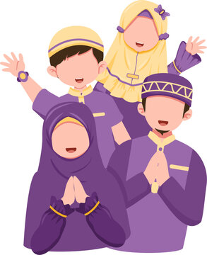 muslim family greeting in purple and yellow clip art preview
