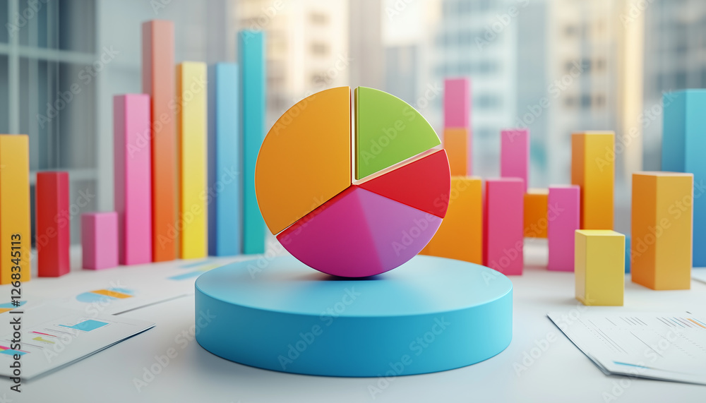 Poster colorful data visualization charts and graphs representing business statistics and financial perform