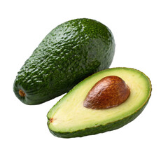 Fresh Avocado Whole and Half Cut on Isolated Background