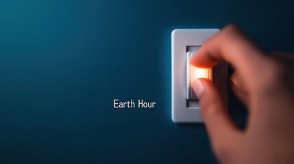 world earth hour day concept. Minimalist Hand Turning Off Light Switch in a Modern Interior