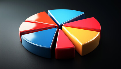 Obraz premium A Colorful 3D Pie Chart Representing Data Segments and Market Shares
