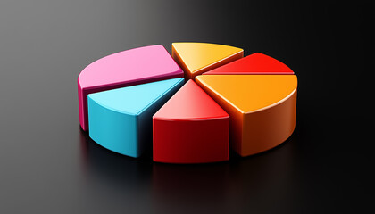 Obraz premium Colorful Three Dimensional Pie Chart Data Visualization on Black Background