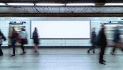 Blank Advertisement in Motion Blurred Subway Station