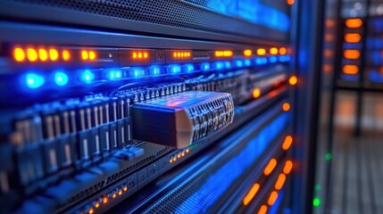 Naklejka premium Server rack data center installation network lights