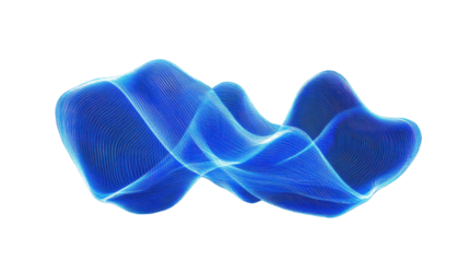 Blue wavy lines flowing smoothly on transparent background