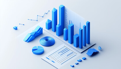 Fototapeta premium Abstract 3D Isometric Representation of Financial Data Charts and Graphs