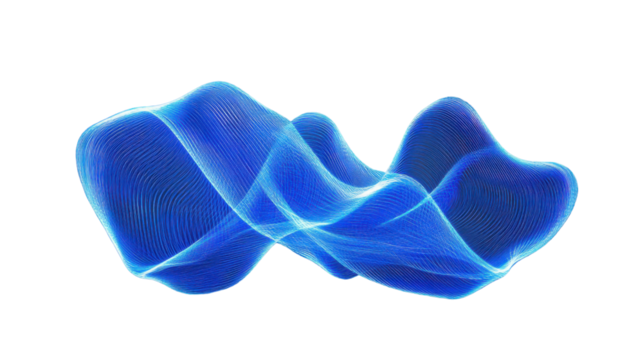 Blue wavy lines flowing smoothly on transparent background