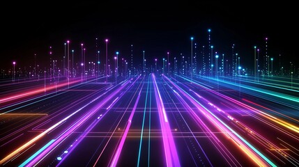 Futuristic city, glowing lines, digital landscape, technology concept