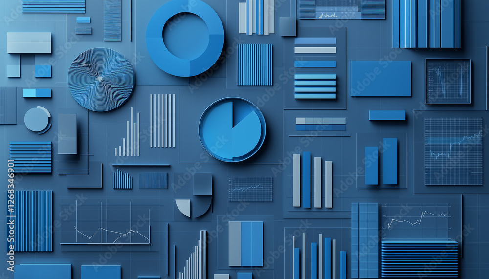 Poster abstract data visualization a collection of blue charts and graphs representing business analytics
