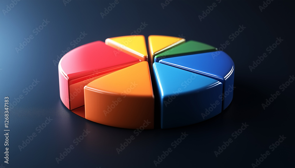 Poster a 3d colorful pie chart representing data segmentation and visualization
