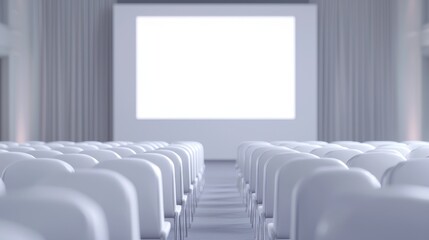 Presentation setup in modern conference room office space event scene minimalistic design wide angle view professional environment
