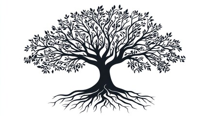 Majestic tree, roots, white background, nature, design