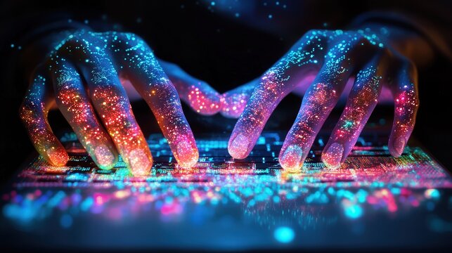 with digital laboratory results, AI-driven analytics, and futuristic data visualizations appearing