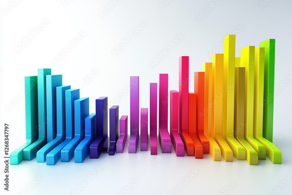 Poster colorful 3d bar graph showing data visualization and rainbow spectrum