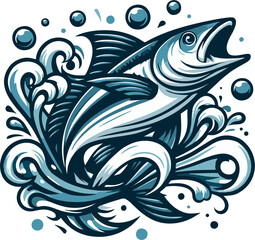 illustration of jumping fish, fish jump out of water