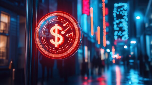 neon clock with a dollar symbol and double arrows, symbolizing time management techniques for business success.