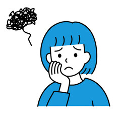 困った顔の女性　ブルー