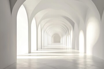 Serene architectural passageway modern gallery interior design minimalist style wide angle tranquility and light