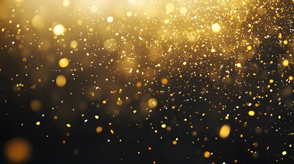 Shimmering Gold Particles on Dark Background Creating Magical Atmosphere