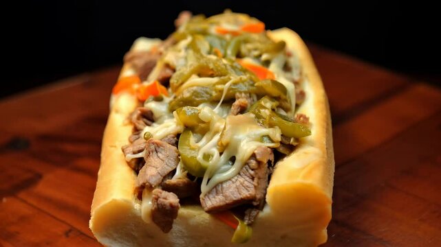 Philly Cheesesteak sandwich close up	
