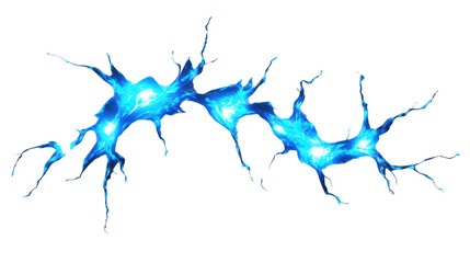 Electric blue neurons transmitting signals on transparent background