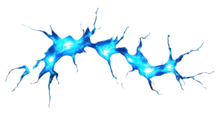 Electric blue neurons transmitting signals on transparent background