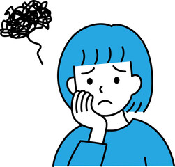 困った顔の女性　ブルー